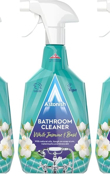 a group of three bottles of bathroom cleaner