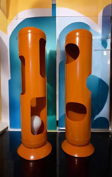 2 luminaires artisanaux en acier upcyclé collection Micö XXL orange pop