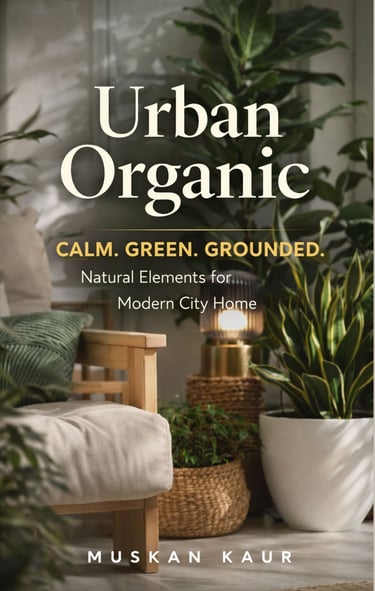 Urban Organic interior design book cover featuring lush houseplants and modern wooden furniture.
