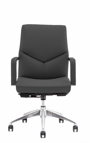 Mid-back black executive chair with soft armrests and swivel base