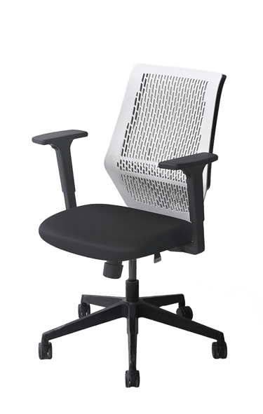 Sensit T145 with white perforated backrest and black seat, angled front-side view