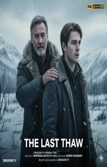 Movie poster for The Last Thaw featuring two men in winter coats standing in a snowy mountain landscape.