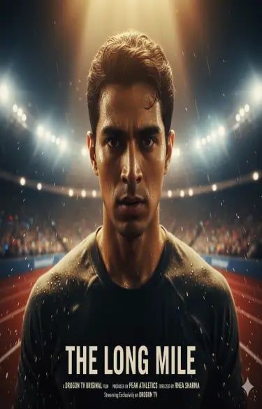 Movie poster for The Long Mile featuring a determined runner on a lit stadium track at night.