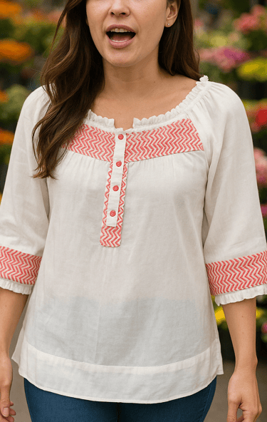 a woman with a surprised look on her face