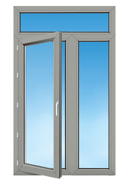 a double door window with a blue sky in the background