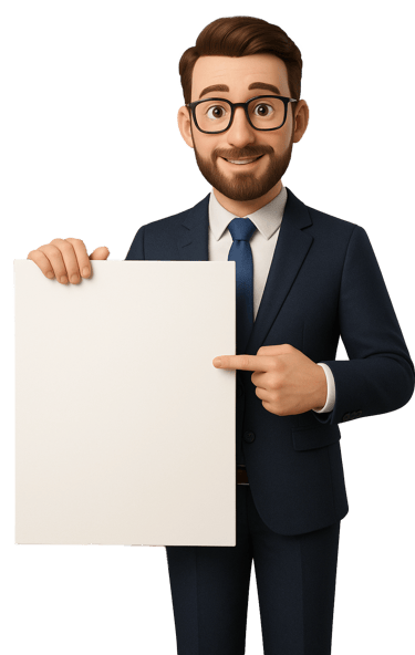 a man in a suit and tie holding a sign
