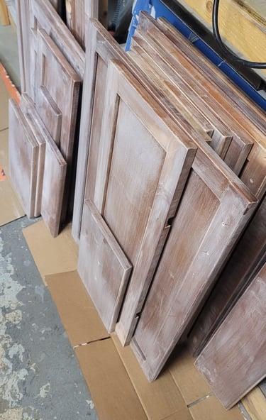 American Painting Specialist Fort Wayne, Indiana. Old Cabinets in preparation for priming and paint