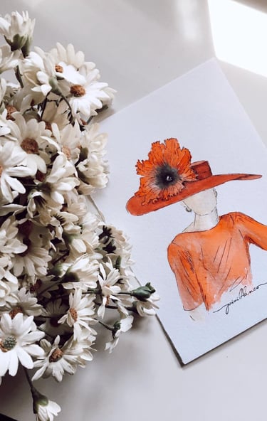 a card with a picture of a woman in a hat