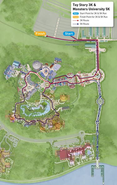 2018 Hong Kong Disneyland 10K race weekend Toy Story 3K and Monsters University 5K course map