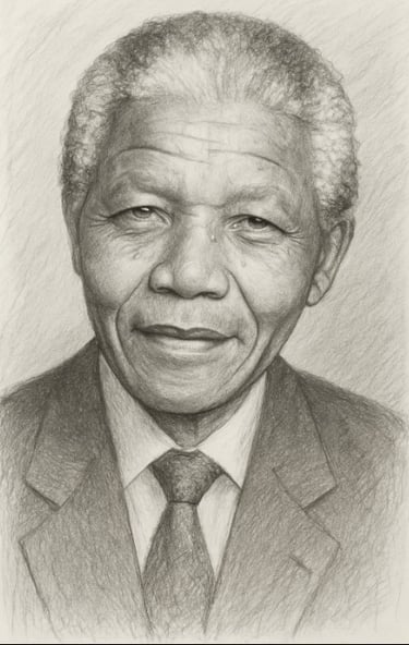 Portrait de Nelson Mandela au crayon pour la journée internationale Nelson Mandela.