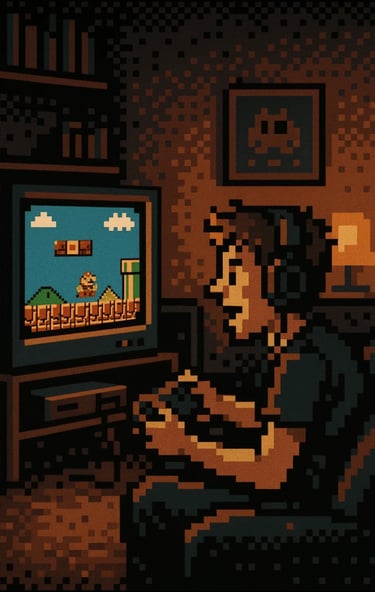 Image pixelisée d'un gamer pour le national vidéo game day.