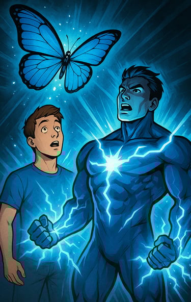 man becomes superhuman with Blue Butterfly help