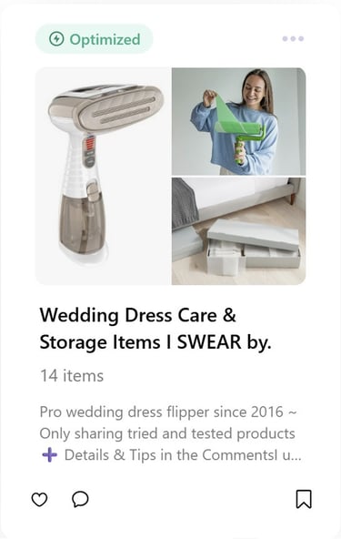 benable list of recommended products from cleaning and caring for a wedding dress