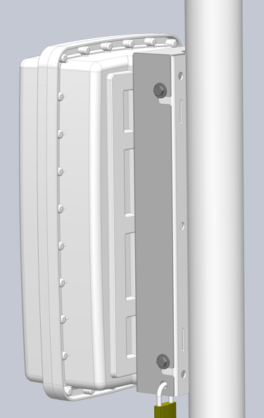 Rapidly deployable Plasdev enclosure pole mount or wall mount bracket in mounted position
