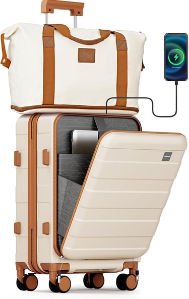 a suitcase with a bag on wheels and a bag