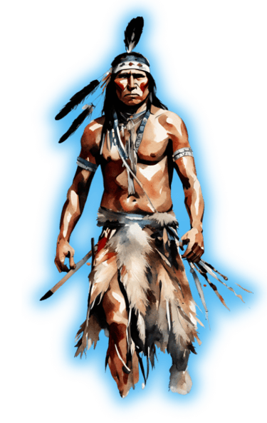 Native American warrior walking proudly with 3 feathers in his hair