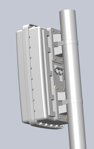 Rear view of pole mounted enclosure showing rear cable glands for cable entry