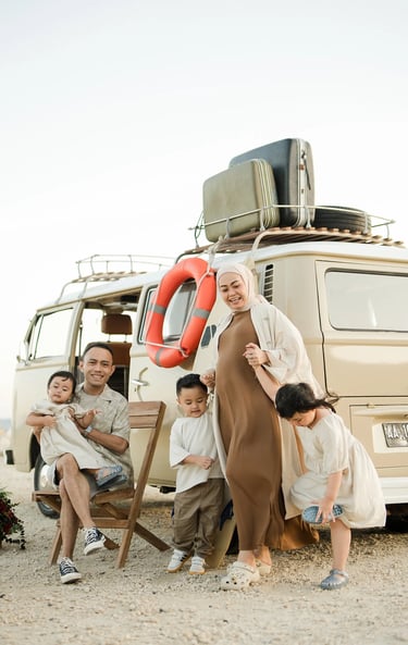 Ilham family enjoying a relaxed retro combi photography session at Melasti Beach Bali