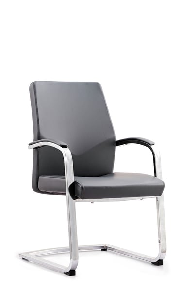 Mavis low-back visitor chair with minimalist grey upholstery and chrome frame