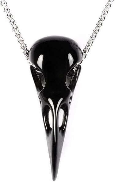 Necklace of Gemstone Carved Crystal Raven Skull Pendant for Men