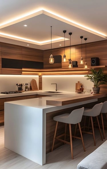 iç mekânda uygulanan modern asma tavan çözümü