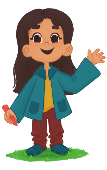 a cartoon character waving with a pencil, dhari the designer logo and AOI member badge
