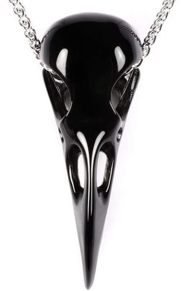 Necklace of Gemstone Carved Crystal Raven Skull Pendant for Men