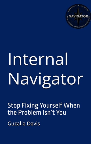 Book cover for Internal Navigator by Guzalia Davis on a blue background with a behavioral intelligence logo.