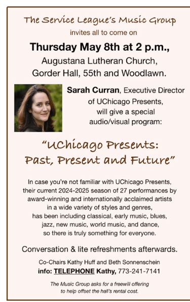 Flyer for May 2025 Program Meeting/Music presentation