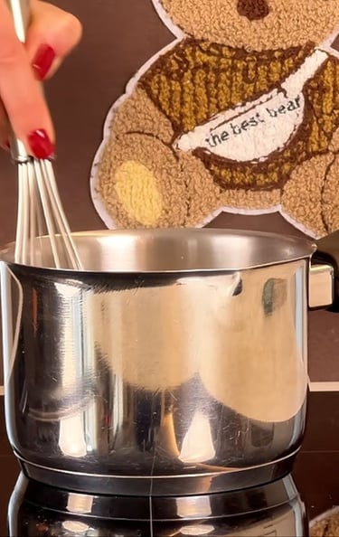 Cook the cream for the coconut rice cream recipe