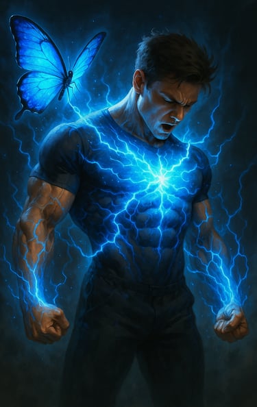 man becomes a superhuman with Blue Butterfly help