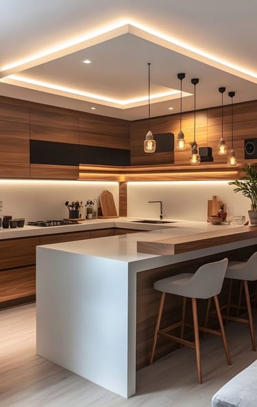 iç mekânda uygulanan modern asma tavan çözümü