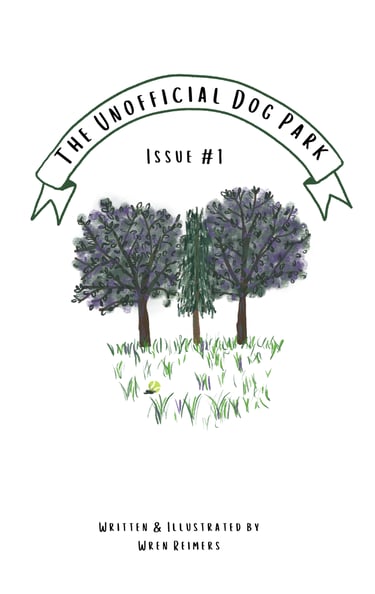 The unofficial dog park issue one cover art shows trees from the original park and a tennis ball 