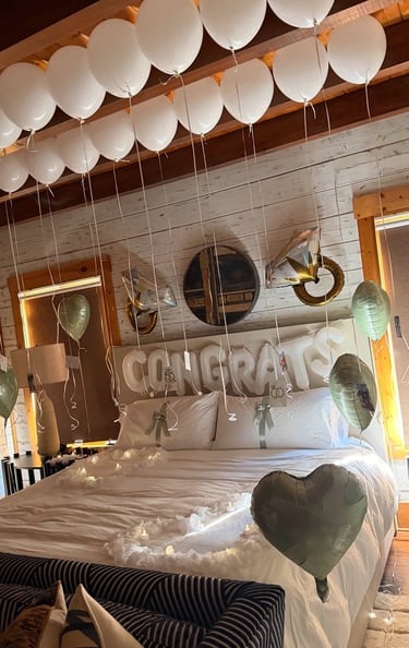 Proposal room decoration with balloons and rose petals in Savannah, GA. Hinesville, GA. Pooler, GA.