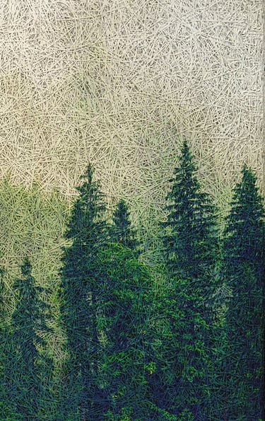 Foggy forest image on Eco froiendly wood wool panel acoustic 