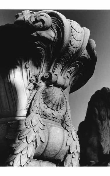 Sculpture of a Lion in Paris, France. Silver-gelatine analogue photography.