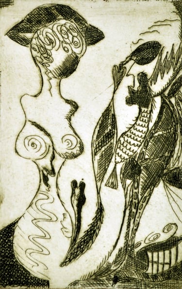 "Gorga Sax" Small Soft Ground Etching by Kristina Lee, 2010