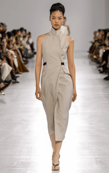 Max Mara beige sleeveless wrap dress Spring Summer 2026.