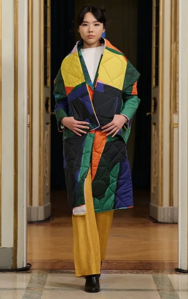 The A Story multicoloured quilted jacket set Spring Summer 2026.