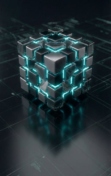 a cube with a glowing blue light on it