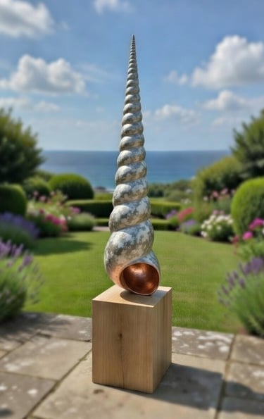 Bronze Shell Sculpture Overlooking Bay