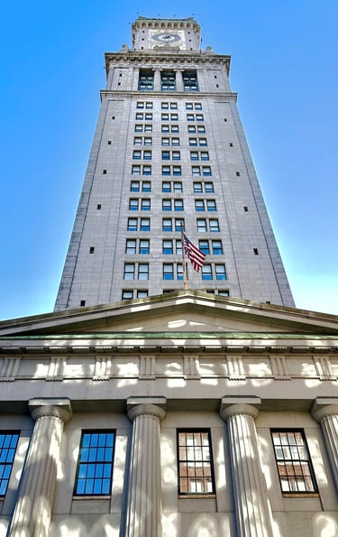 looking up at the Boston customs tower from the base