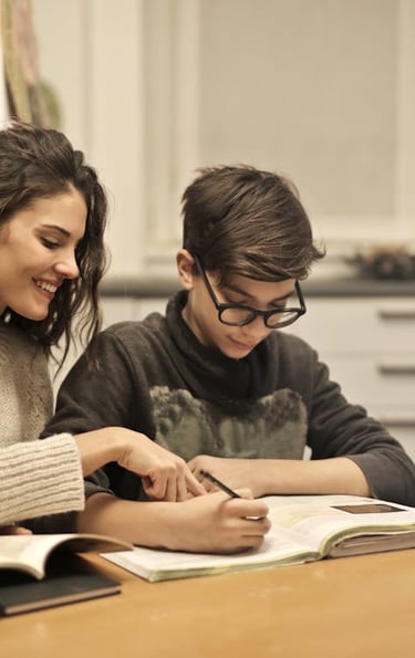 A boy studying at home