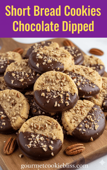 A beautiful array of thin, round maple pecan cookies, each half-coated in rich chocolate.