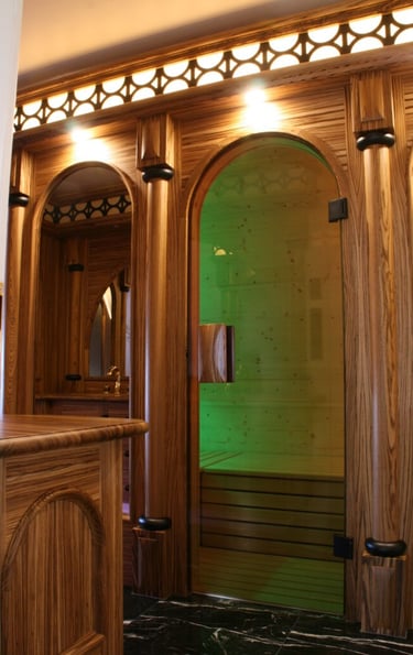 Holzsauna in Zebrano für mit LED-Licht