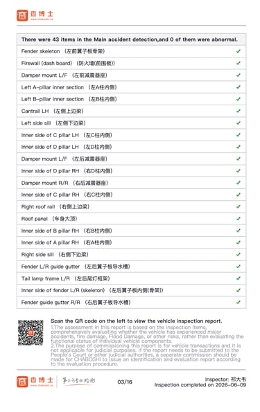 Multi-point chassis and exterior quality inspection checklist