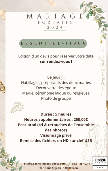 Tarif de la formule mariage essentiel