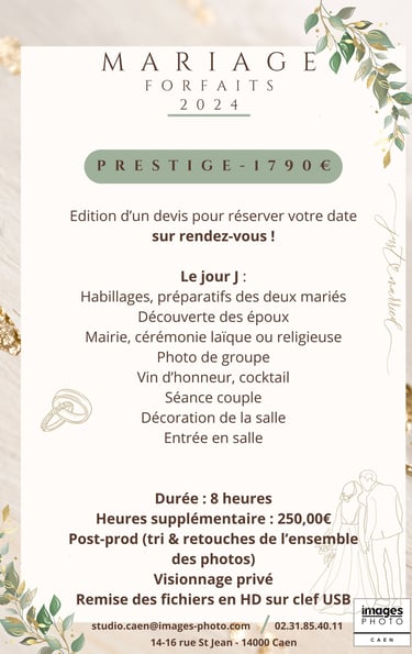 Tarif de la formule mariage prestige
