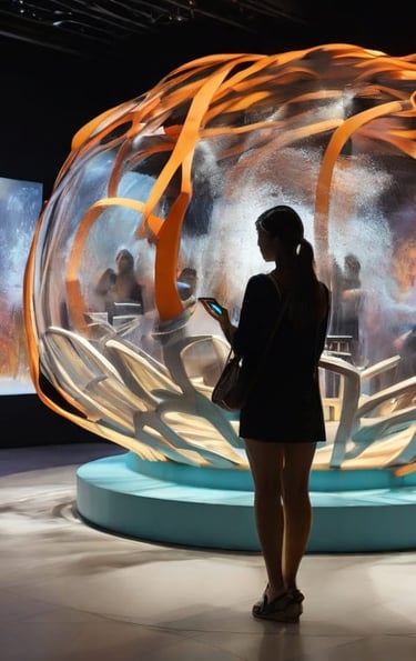 Galeria de exposição com obras de arte contemporânea