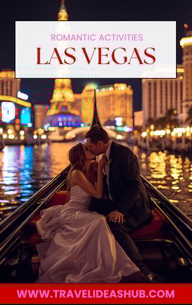 a bride and groom kissing in a boat on the las vegas strip